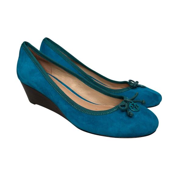 Tory Burch Teal Suede Chelsea Ballet Wedges Size 7 - Picture 1 of 9